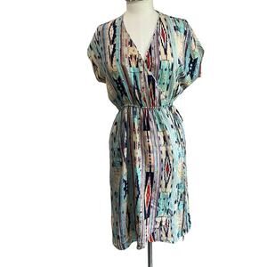 Tucker 100% Silk Tribal Print Wrap Knee Length Dress Size M